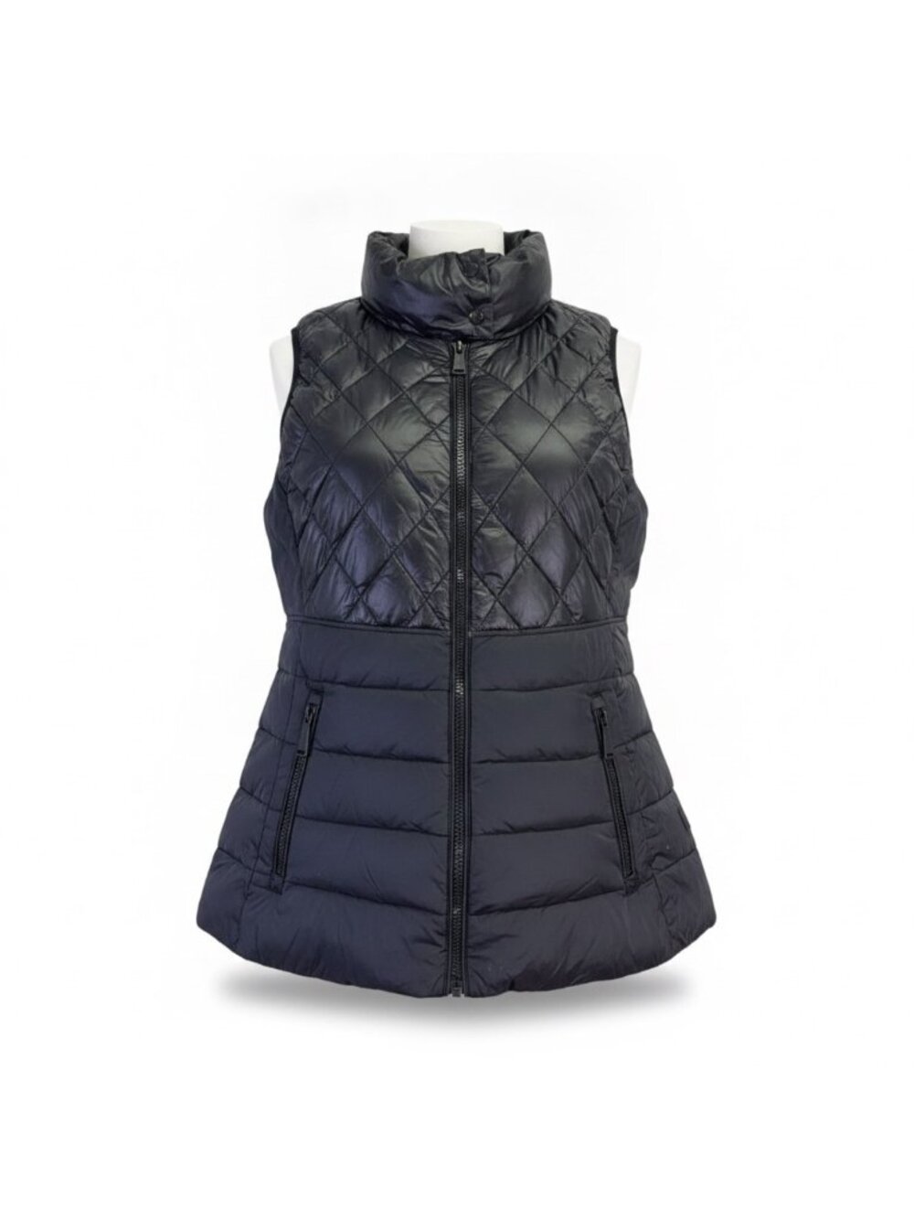 Calvin Klein Womens Black Quilted Down Puffer Vest Zip Pockets Lightweight Sz M